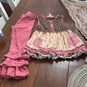 Matilda Jane Brown Polka Dot Dress with Pink Ruffle Pants